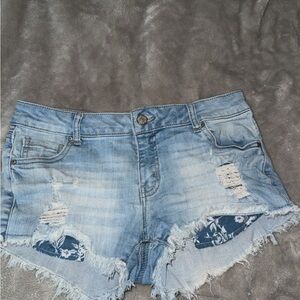 Wax Jean Light Blue Distressed Jean Shorts